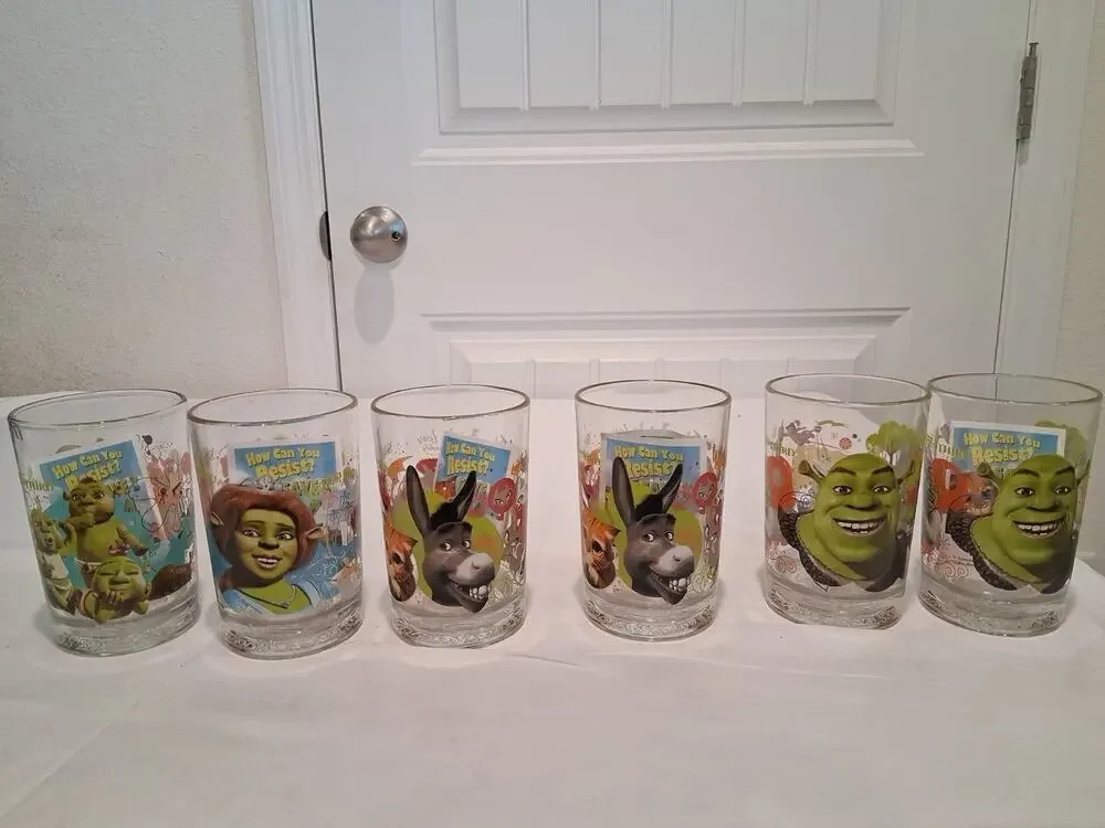Vintage 2007 McDonald's Shrek The Third Glass Lot of 6 WITH ORIGINAL INSERTS